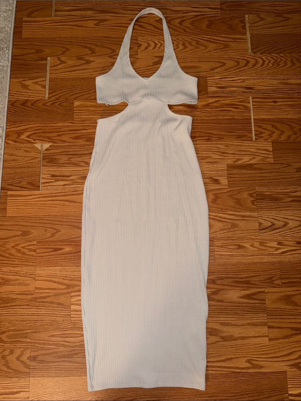 Beige Cutout Ribbed Halter Midi Dress
